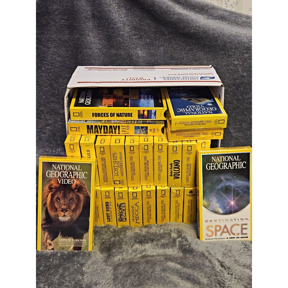 National Geographic Video VHS Lot -25 SEALED NEW- History/Animals/Space/Gov
